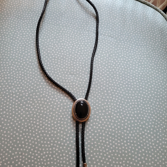 Other - Black onyx rolled leather bolo tie no marking on back